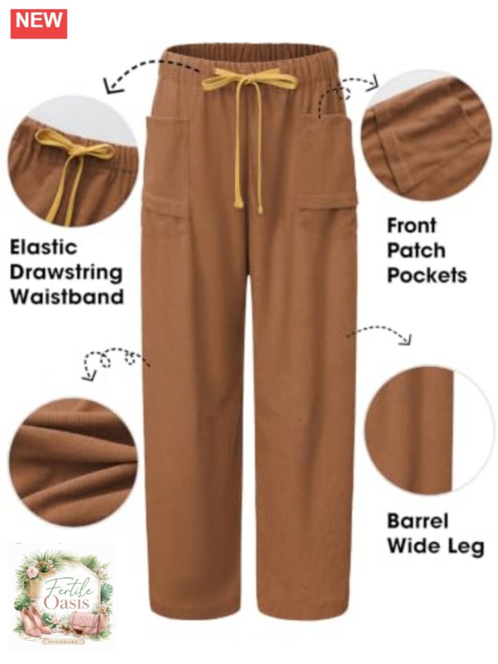 Womens Corduroy Barrel Pants Drawstring Wide Leg Baggy Fall Trousers - Picture 4 of 6